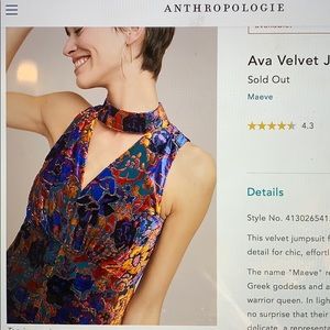 Anthropologie Ava Velvet Jumpsuit